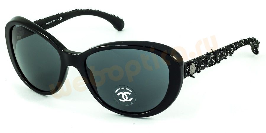 Солнцезащитные очки Chanel 5241 C5013F, кошачьи глаза, дужки декорированы тканью
